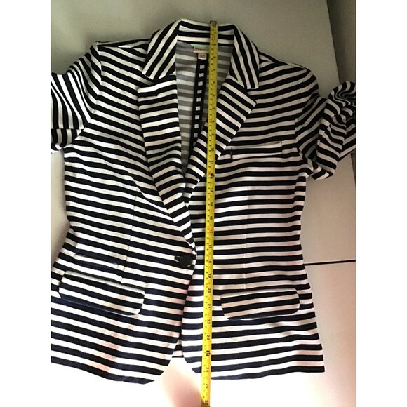 MERONA- WOMENS STRIPE WHITE/NAVY BLAZER ONE BUTTON CLOSURE SIZE MEDIUM - Picture 7 of 7